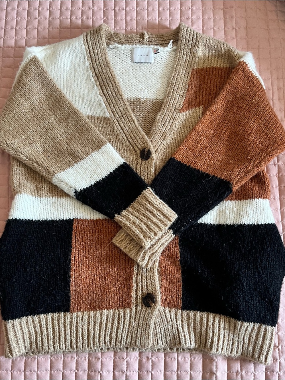 Lush Oversized Geometric V-Neck Cardigan - sz XS
